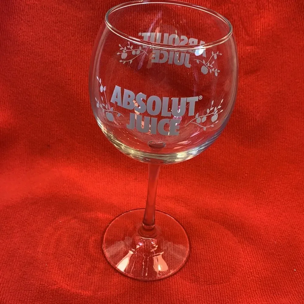 Absolut  Juice Vodka Goblet Clear Glass White Etching 16 Oz Each Single Stem Bar
